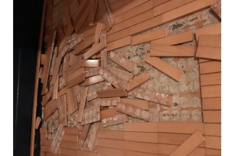 "As if a giant had been playing Jenga!" The Légé family first discovered the broken parquet flooring. Then the water and mould stains on the entire floor. Picture: Légé