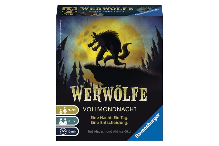 For smartphone junkies Werewolves - Full Moon Night Here you can even bring your smartphone to the game: A village tries to find out who turns into werewolves at night. The large group werewolf game is very popular with young people and is an indispensable part of ski and class camps. Thanks to the new Ravensburger version and an app that can be downloaded for free onto a smartphone, there is no longer any need for a football team. The game works with just three players. Nobody is eliminated prematurely. The app takes over the moderation. Each player is assigned a role card, three role cards are in the centre. A game is played in just one night. Everyone closes their eyes. Characters such as the seer or the troublemaker are called out one after the other and are allowed to look at and/or swap cards. Anyone who thought they were a werewolf will be surprised in the morning. "Werewolves - Full Moon Night" by Ted Alspach and Akihisa Okui Communication game for 3 to 10 players aged 8 and over Playing time: approx. 10 minutes Price: Fr. 18.- Ravensburger www.ravensburger.com
