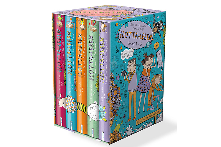 953aca2265e2affe38aa78befb6bec4e.jpeg Alice Pantermüller: Lotta Leben Buchreihe. Einzeln ab 13 Franken, im Schuber wie auf dem Bild um die 50 Franken. Bild: Arena Verlag