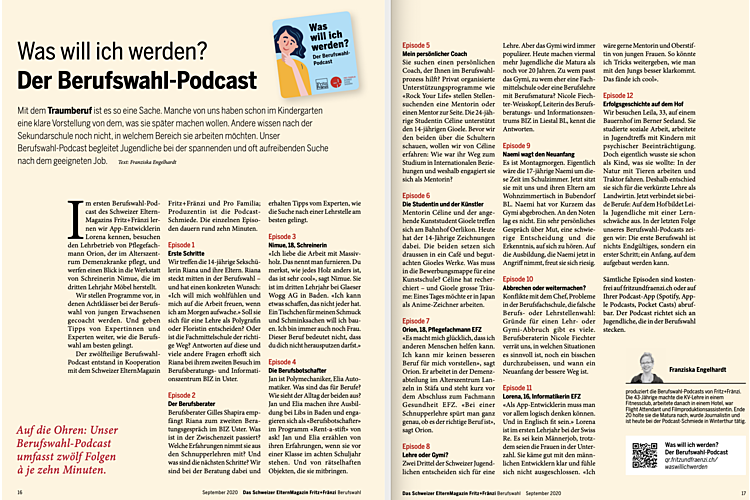 Die Übersicht aller Podcast-Beiträge aus dem aktuellen Berufswahl-Heft zum Herunterladen. Lesen Sie den ganzen Artikel Was will ich werden? Der Berufswahl-Podcast.