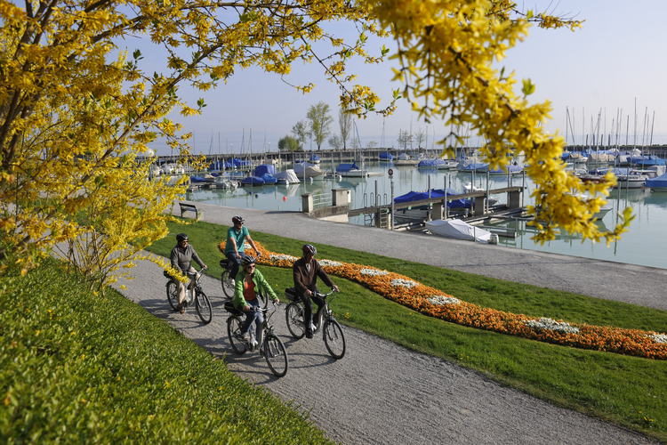 b6dbb3cd09427bb7a63e673f34637aa2.JPG Der Romanshorner Hafen per Velo. Foto: Thurgau Tourismus