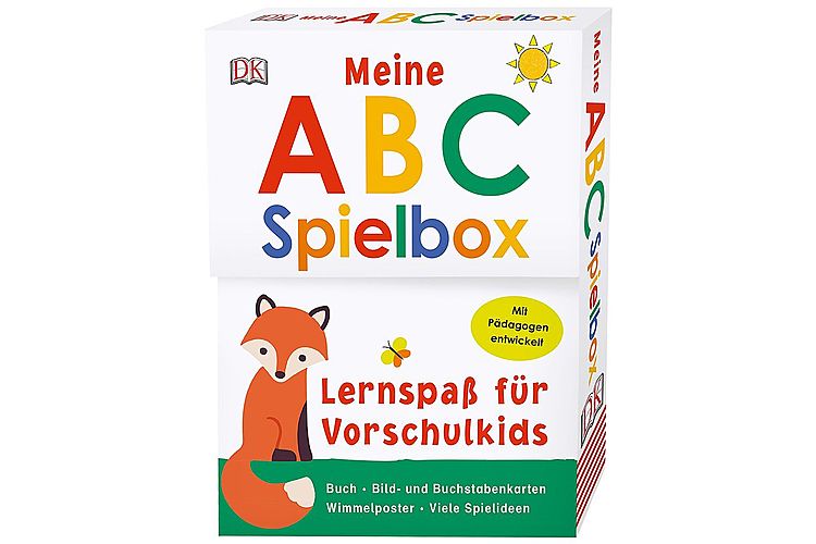 ABC-Spielbox.Interaktives Spiel- und Lernset mit Fühl-ABC, Poster und mehr. Altersempfehlung: 5 bis 7 Jahre. Dorling Kindersley 2018, ca. 24 Fr.