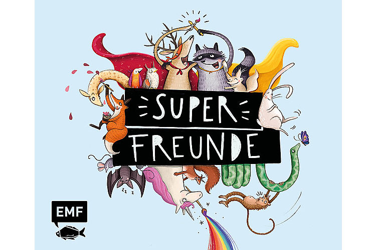 Superfreunde – Das Freundebuch. Mit Illustrationen von Inka Vigh. EMF Edition Michael Fischer, 80 Seiten, ca. 12 Fr.  Das etwas andere, sehr tolle Freundebuch für Kindergärtler.